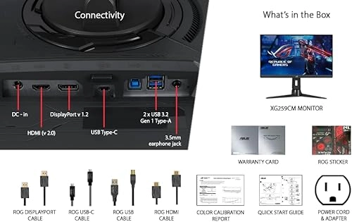 ASUS ROG Strix 24.5” 1080P HDR Gaming-Monitor (XG259CM) - Full HD, Fast IPS, 240Hz, 1ms, Extreme Low Motion Blur Sync, G-Sync compatible-KVM-support, Tripod socket for Webcam, USB Type-C, DisplayPort thumbnail-7
