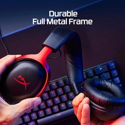 HyperX Cloud III – Wired Gaming Headset, PC, PS5, Xbox Series X|S, Angled 53mm Drivers, DTS Spatial Audio, Memory Foam, Durable Frame, Ultra-Clear 10mm Mic, USB-C, USB-A, 3.5mm – Black/Red - Image 8