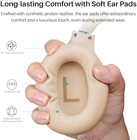 TOZO HT2 Hybrid Active Noise Cancelling Headphones, Wireless Over Ear Bluetooth Headphones, 60H Playtime, Hi-Res Audio Custom EQ via App Deep Bass Comfort Fit Ear Cups, for Home Office Travel Khaki thumbnail-6