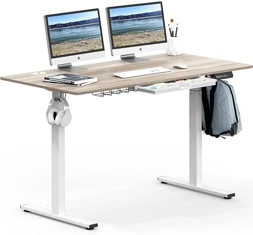 SHW 55-Inch Large Electric Height Adjustable Standing Desk, 55 x 28 Inches, Maple thumbnail-3