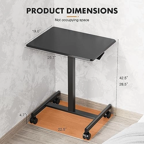 Sweetcrispy Mobile Small Stading Desk - Sit Stand Desk, Portable Rolling Laptop Desk with Lockable Wheels, Computer Workstations, Adjustable Height, Black thumbnail-2