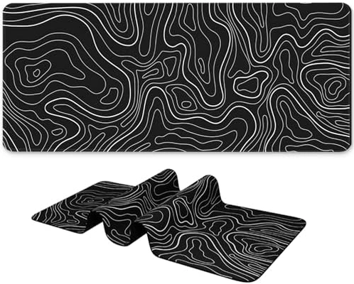 BLITZPAW Long Gaming Mouse Pad 31.5 x 11.8 inches, Extended Anime Mousepad, Large Mouse Mat with Non-Slip Base,Full Keyboard Mat with Stitched Edges for Gaming and Office (Black Topographic Line)