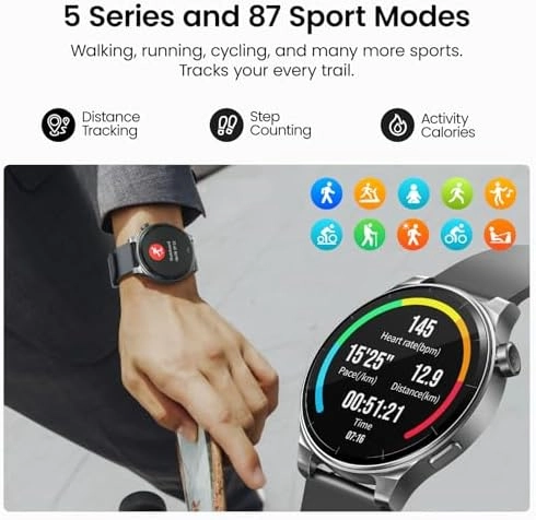 TOZO S5 Smart Watch (Answer/Make Calls), 1.43’’ AMOLED Smart Watches for Men Women 100+ Sport Modes Fitness Watch with Blood Oxygen/Sleep/Heart Rate Monitor, IP68 Waterproof Smartwatch thumbnail-7