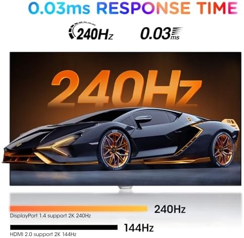 KOORUI 27 inch OLED Gaming Monitor, 1440P 240Hz Computer Monitor, 0.03ms, AdaptiveSync Compatible, 90W Type-C Charge, DCI-P3, Slim Screen, HDMI 2.0, DisplayPort 1.4, USB-C 3.1, VESA, Black, 27E8QK thumbnail-2