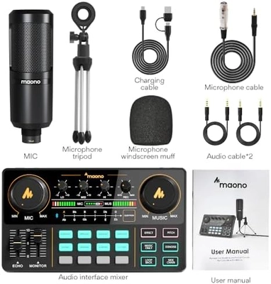 MAONO Podcast Equipment Bundle Audio mixer All-in-One Podcast Production Studio with 3.5mm Microphone for Live Streaming, Podcast Recording, PC, Smartphone, DJ MaonoCaster Lite (AU-AM200-S1) - Image 9