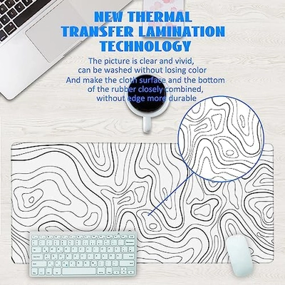 Desk Mat, White Topographic Contour Map Extended Gaming Mouse Pad Large, 35.4"x15.7" Big Mouse Pad with Non-Slip Base and Stitched Edge, Long Computer Keyboard Mouse Mat for Home Office Work - Image 3