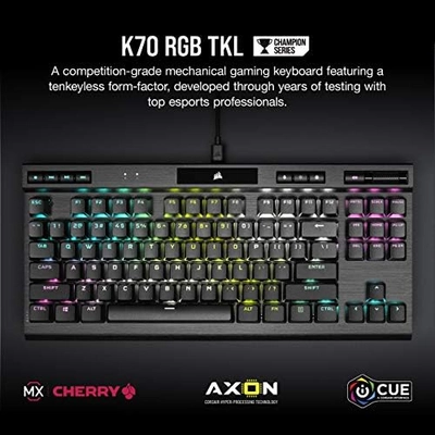 CORSAIR K70 RGB TKL – CHAMPION SERIES Tenkeyless Mechanical Gaming Keyboard - CHERRY MX SPEED Keyswitches - Durable Aluminum Frame - Per-Key RGB LED Backlighting - Detachable USB Type-C Cable, Black - Image 2
