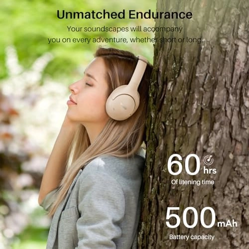 TOZO HT2 Hybrid Active Noise Cancelling Headphones, Wireless Over Ear Bluetooth Headphones, 60H Playtime, Hi-Res Audio Custom EQ via App Deep Bass Comfort Fit Ear Cups, for Home Office Travel Khaki thumbnail-4
