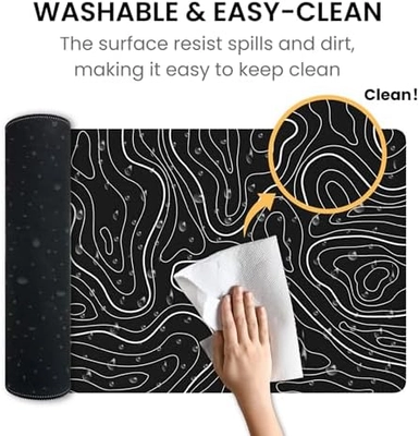 BLITZPAW Long Gaming Mouse Pad 31.5 x 11.8 inches, Extended Anime Mousepad, Large Mouse Mat with Non-Slip Base,Full Keyboard Mat with Stitched Edges for Gaming and Office (Black Topographic Line) - Image 5