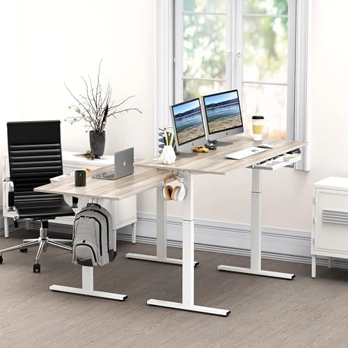 SHW 55-Inch Large Electric Height Adjustable Standing Desk, 55 x 28 Inches, Maple thumbnail-1