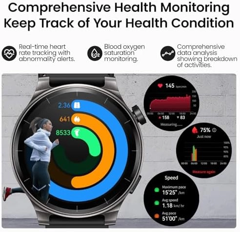 TOZO S5 Smart Watch (Answer/Make Calls), 1.43’’ AMOLED Smart Watches for Men Women 100+ Sport Modes Fitness Watch with Blood Oxygen/Sleep/Heart Rate Monitor, IP68 Waterproof Smartwatch thumbnail-4