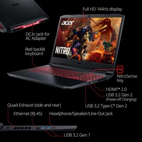Acer Nitro 5 AN515-57-79TD Gaming Laptop | Intel Core i7-11800H | NVIDIA GeForce RTX 3050 Ti Laptop GPU | 15.6" FHD 144Hz IPS Display | 8GB DDR4 | 512GB NVMe SSD | Killer Wi-Fi 6 | Backlit Keyboard thumbnail-4