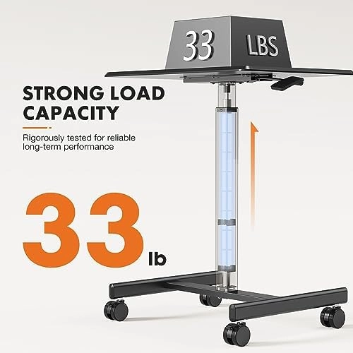 Sweetcrispy Mobile Small Stading Desk - Sit Stand Desk, Portable Rolling Laptop Desk with Lockable Wheels, Computer Workstations, Adjustable Height, Black thumbnail-5