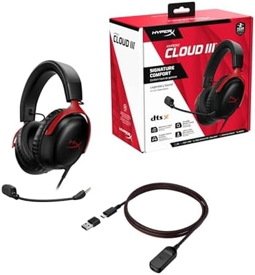 HyperX Cloud III – Wired Gaming Headset, PC, PS5, Xbox Series X|S, Angled 53mm Drivers, DTS Spatial Audio, Memory Foam, Durable Frame, Ultra-Clear 10mm Mic, USB-C, USB-A, 3.5mm – Black/Red - Image 11
