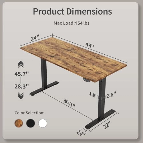 Agilestic Electric Standing Desk, 48 x 24 Inches Height Adjustable Desk, Sit Stand up Desk for Work Office Home, Ergonomic Rising Computer Table with Memory Preset, Rustic Brown thumbnail-2
