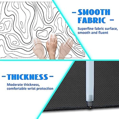 Desk Mat, White Topographic Contour Map Extended Gaming Mouse Pad Large, 35.4"x15.7" Big Mouse Pad with Non-Slip Base and Stitched Edge, Long Computer Keyboard Mouse Mat for Home Office Work - Image 5