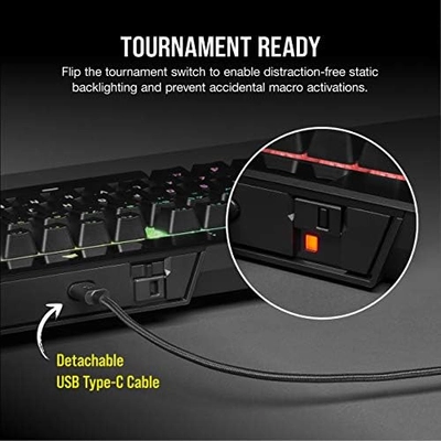 CORSAIR K70 RGB TKL – CHAMPION SERIES Tenkeyless Mechanical Gaming Keyboard - CHERRY MX SPEED Keyswitches - Durable Aluminum Frame - Per-Key RGB LED Backlighting - Detachable USB Type-C Cable, Black - Image 3