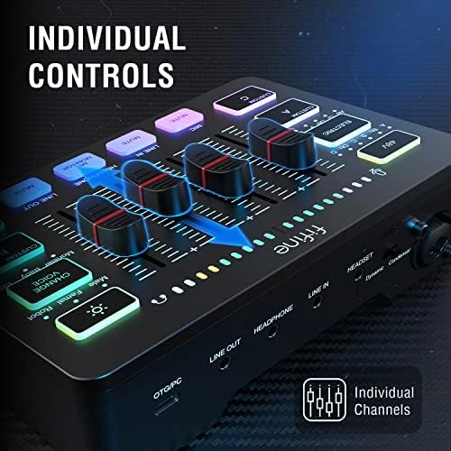 FIFINE Gaming Audio Mixer, Streaming RGB PC Mixer with XLR Microphone Interface, Individual Control, Volume Fader, Mute Button, 48V Phantom Power, for Podcast/Recording/Vocal/Game Voice-AmpliGame SC3 thumbnail-2