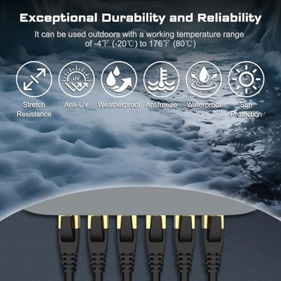 DbillionDa Cat8 Ethernet Cable, Outdoor&Indoor, 6FT Heavy Duty High Speed 26AWG, 2000Mhz with Gold Plated RJ45 Connector, Weatherproof S/FTP UV Resistant for Router, Modem, PC, Gaming - Image 6