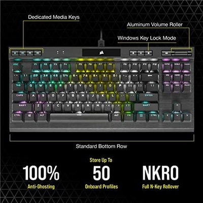 CORSAIR K70 RGB TKL – CHAMPION SERIES Tenkeyless Mechanical Gaming Keyboard - CHERRY MX SPEED Keyswitches - Durable Aluminum Frame - Per-Key RGB LED Backlighting - Detachable USB Type-C Cable, Black - Image 7
