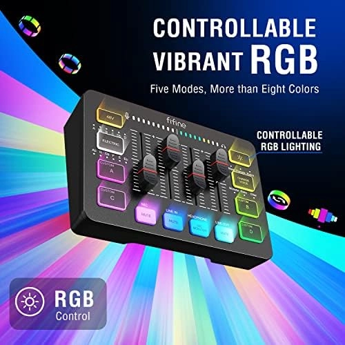 FIFINE Gaming Audio Mixer, Streaming RGB PC Mixer with XLR Microphone Interface, Individual Control, Volume Fader, Mute Button, 48V Phantom Power, for Podcast/Recording/Vocal/Game Voice-AmpliGame SC3 thumbnail-5
