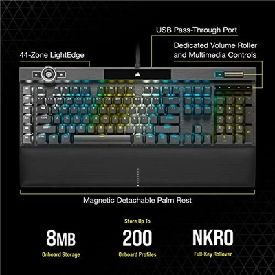 Corsair K100 RGB Optical-Mechanical Wired Gaming Keyboard - OPX Switches - PBT Double-Shot Keycaps - Elgato Stream Deck and iCUE Compatible - QWERTY NA Layout - Black - Image 10