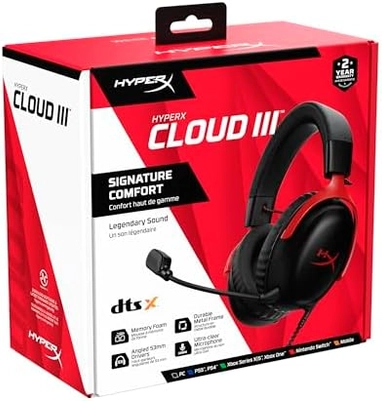 HyperX Cloud III – Wired Gaming Headset, PC, PS5, Xbox Series X|S, Angled 53mm Drivers, DTS Spatial Audio, Memory Foam, Durable Frame, Ultra-Clear 10mm Mic, USB-C, USB-A, 3.5mm – Black/Red - Image 12