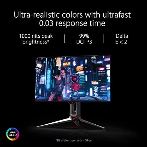 ASUS ROG Swift 27”1440P OLED DSC Gaming Monitor (PG27AQDM) - QHD (2560x1440), 240Hz, 0.03ms, G-SYNC Compatible, Anti-Glare Micro-Texture Coating, 99% DCI-P3, True 10-bit, DisplayPort,Black thumbnail-2