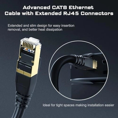 DbillionDa Cat8 Ethernet Cable, Outdoor&Indoor, 6FT Heavy Duty High Speed 26AWG, 2000Mhz with Gold Plated RJ45 Connector, Weatherproof S/FTP UV Resistant for Router, Modem, PC, Gaming - Image 4